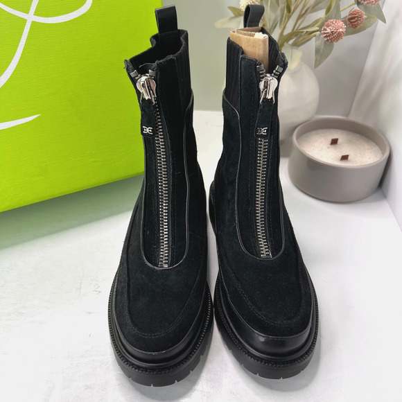 Sam Edelman Leone Suede Lug Sole Chelsea Boots Front Zipper Black Women's 5.5 M - Picture 5 of 11